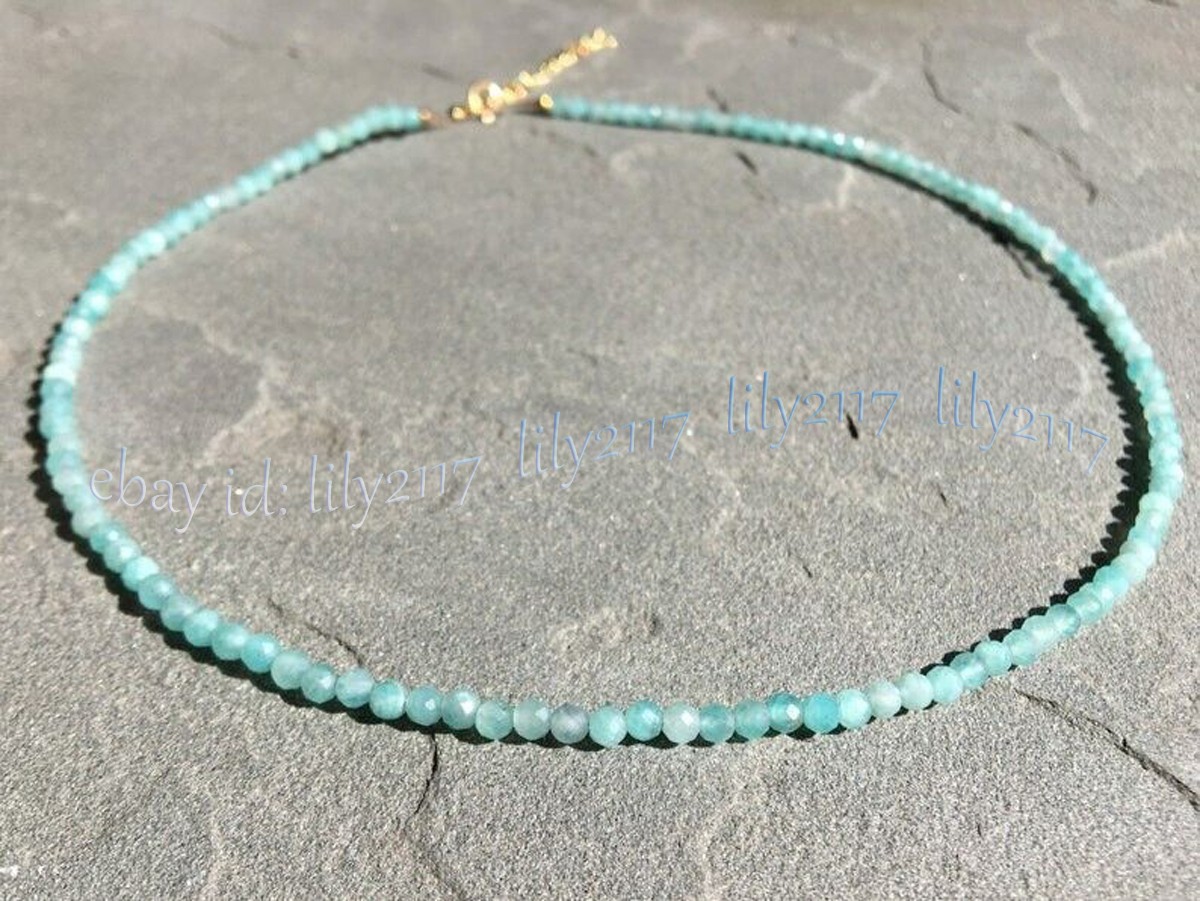 Mini 3mm Natural Blue Amazonite Faceted Gemstone Round Beads Necklace 14-28”