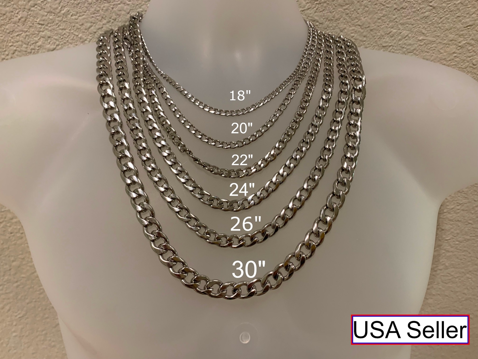 16″-30 “STAINLESS STEEL CUBAN CURB SILVER CHAIN MEN NECKLACE 3/4/5/7/9/10/12 MM