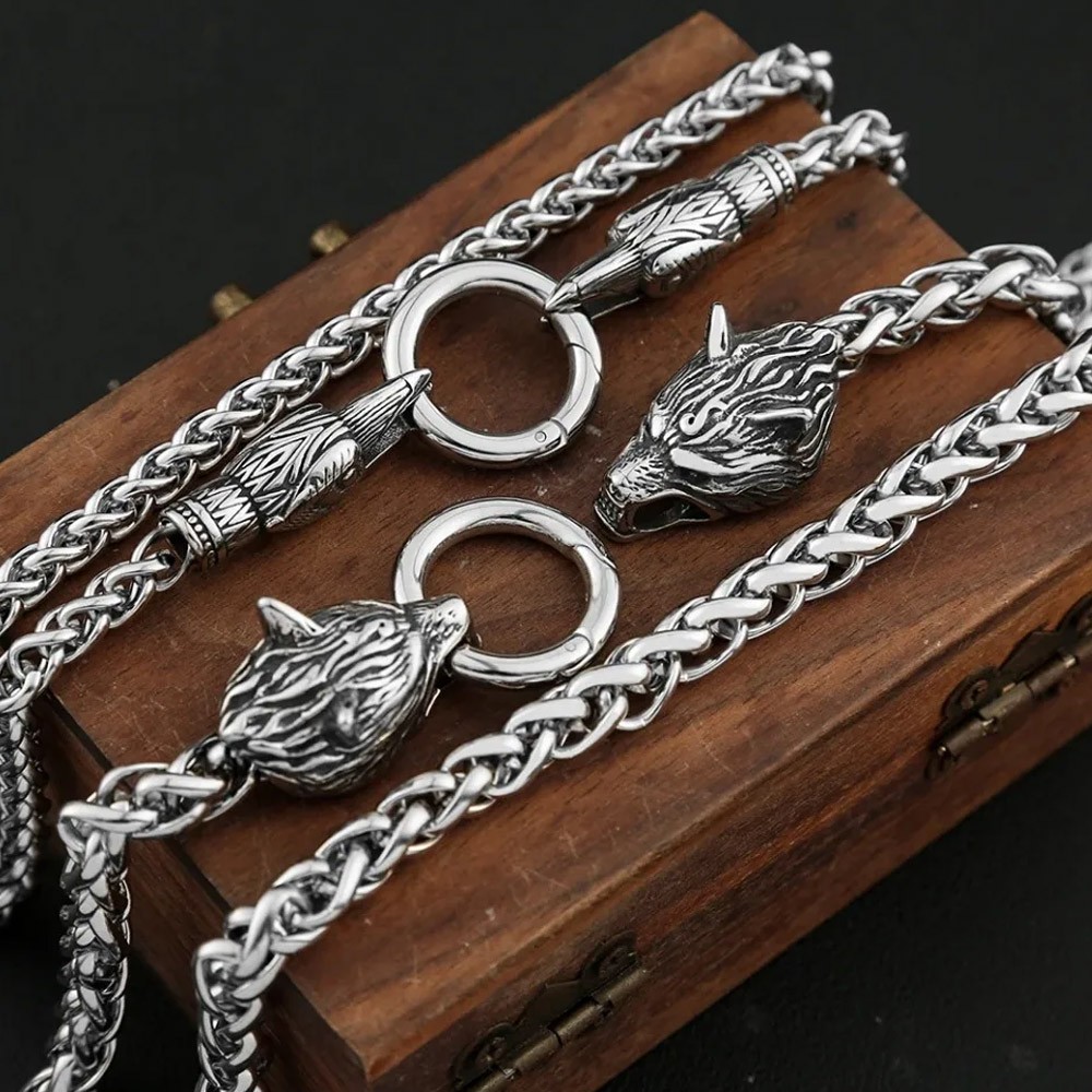 Vintage Stainless Steel Wolf Head Chain Necklace For Men Silver Color 60/70cm