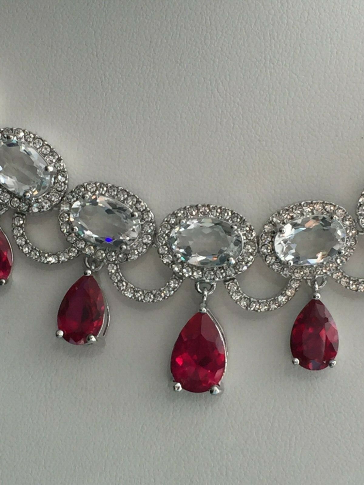 Marilyn Monroe Red & Clear Crystal Necklace Silvertone Plated Brass 17 + 2″