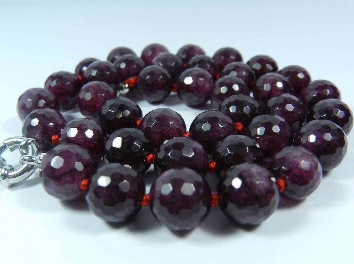 20” Natural 10mm Faceted Red Garnet Gemstone Round Beads Necklace