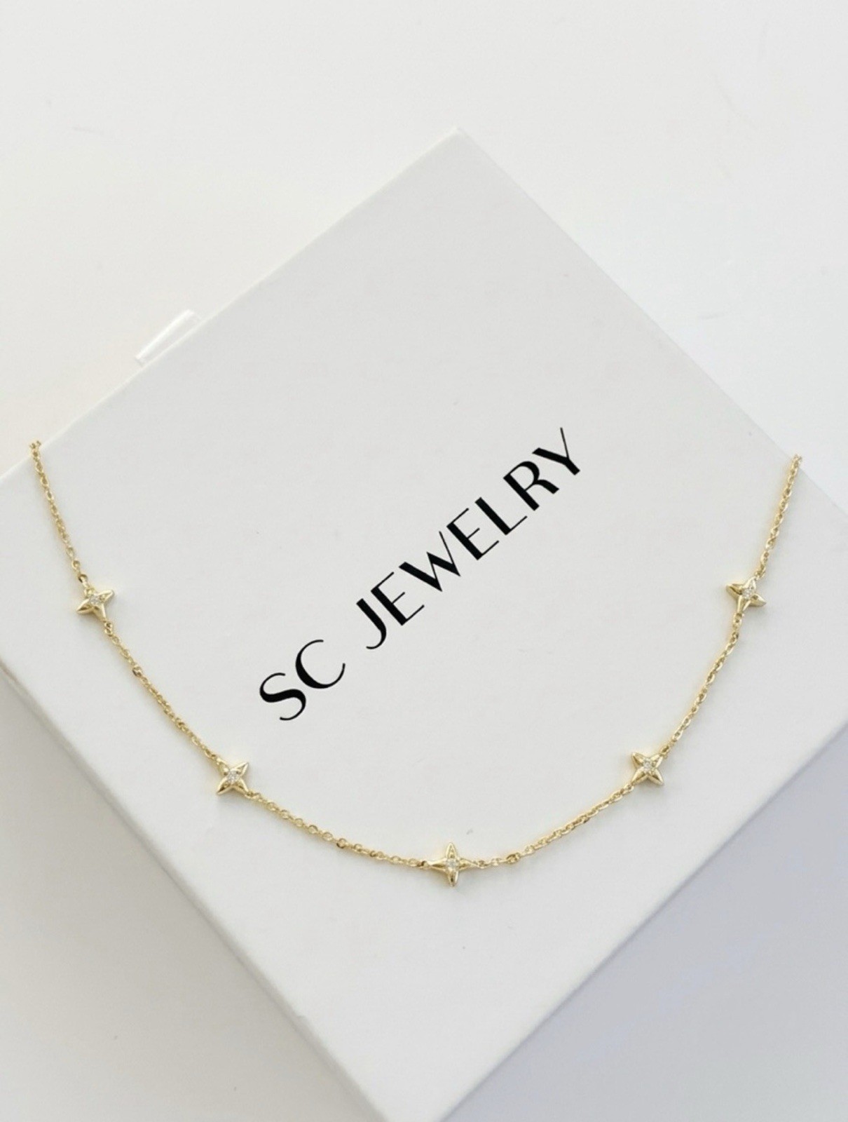 14K Gold Plated Star Station Necklace with CZ | Dainty Celestial Jewelry