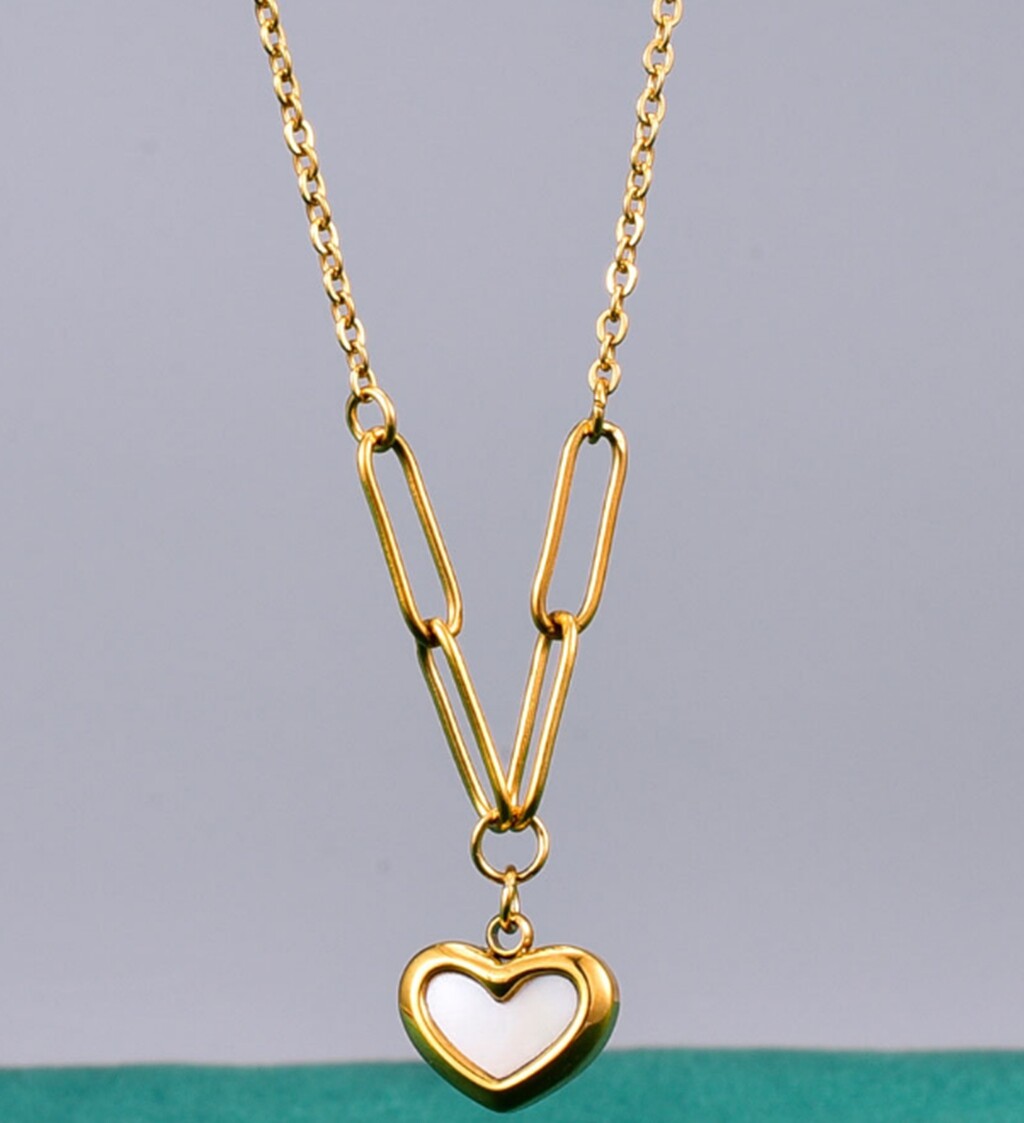 Women Girl Titanium Stainless Steel Seashell Heart Necklace 16-18″ Non Tarnish
