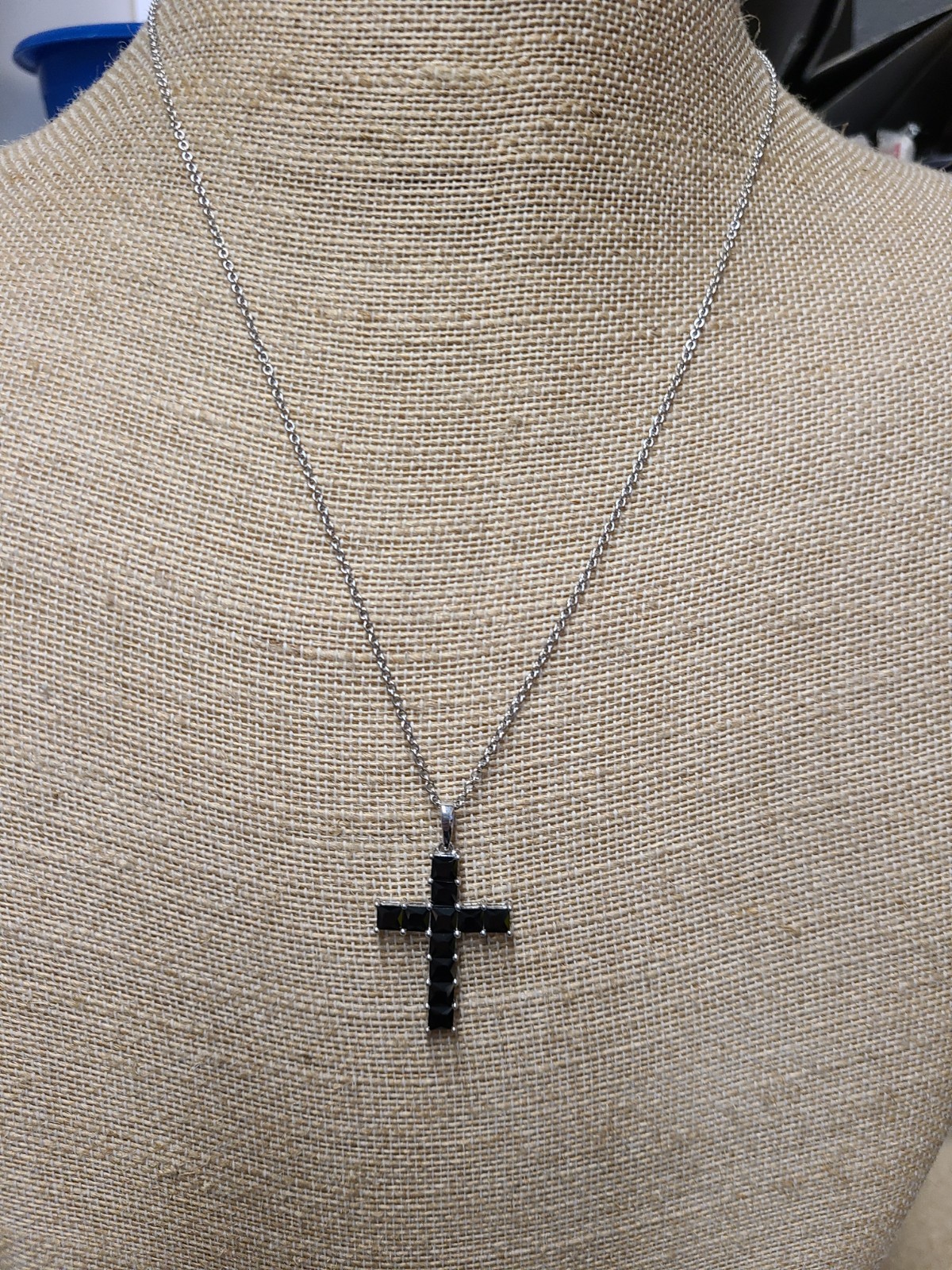 D’Joy Simulated Black Diamond 5.85 ctw Cross Pendant in Platinum Over Sterling S