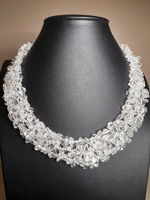 B6685 beautiful Clear Quartz Crystal Bead cluster Necklace Statement 19″