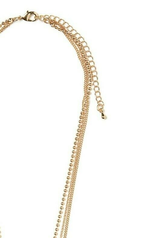 FACE Pendant NECKLACE Lightweight Three Strand Layered 48cm GOLD Tone Chain