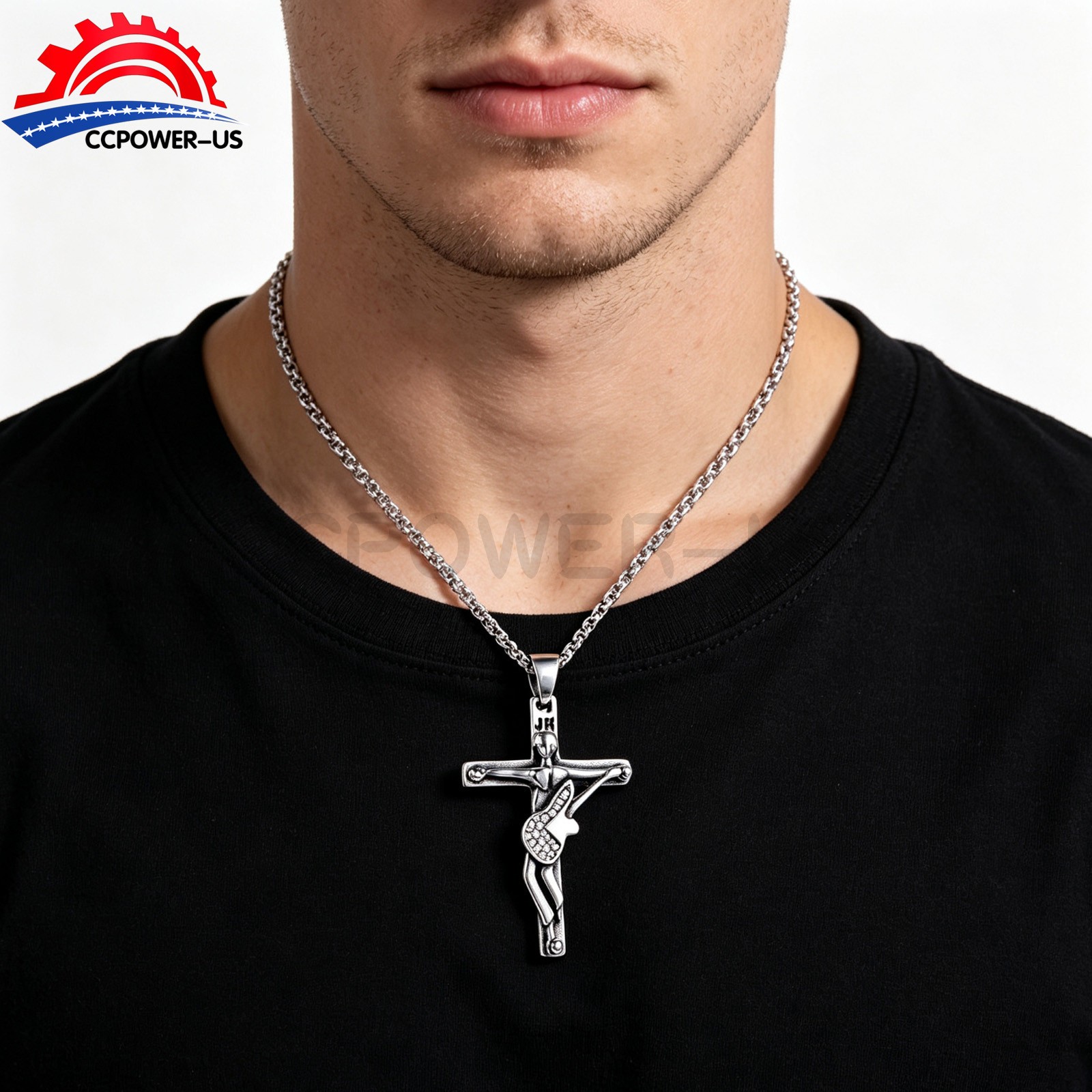 316L Stainless Steel CZ Guitar Cross Pendant Necklace Mens Rock Music Gift