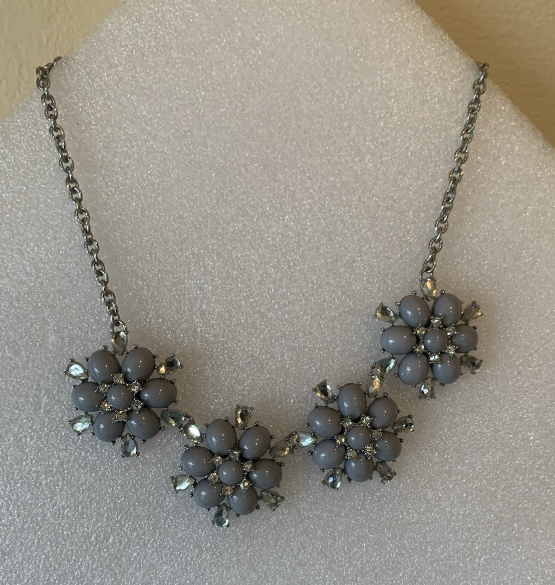 Ann Taylor Gray Crystal Flower Cluster Statement Necklace, Silver-Plated