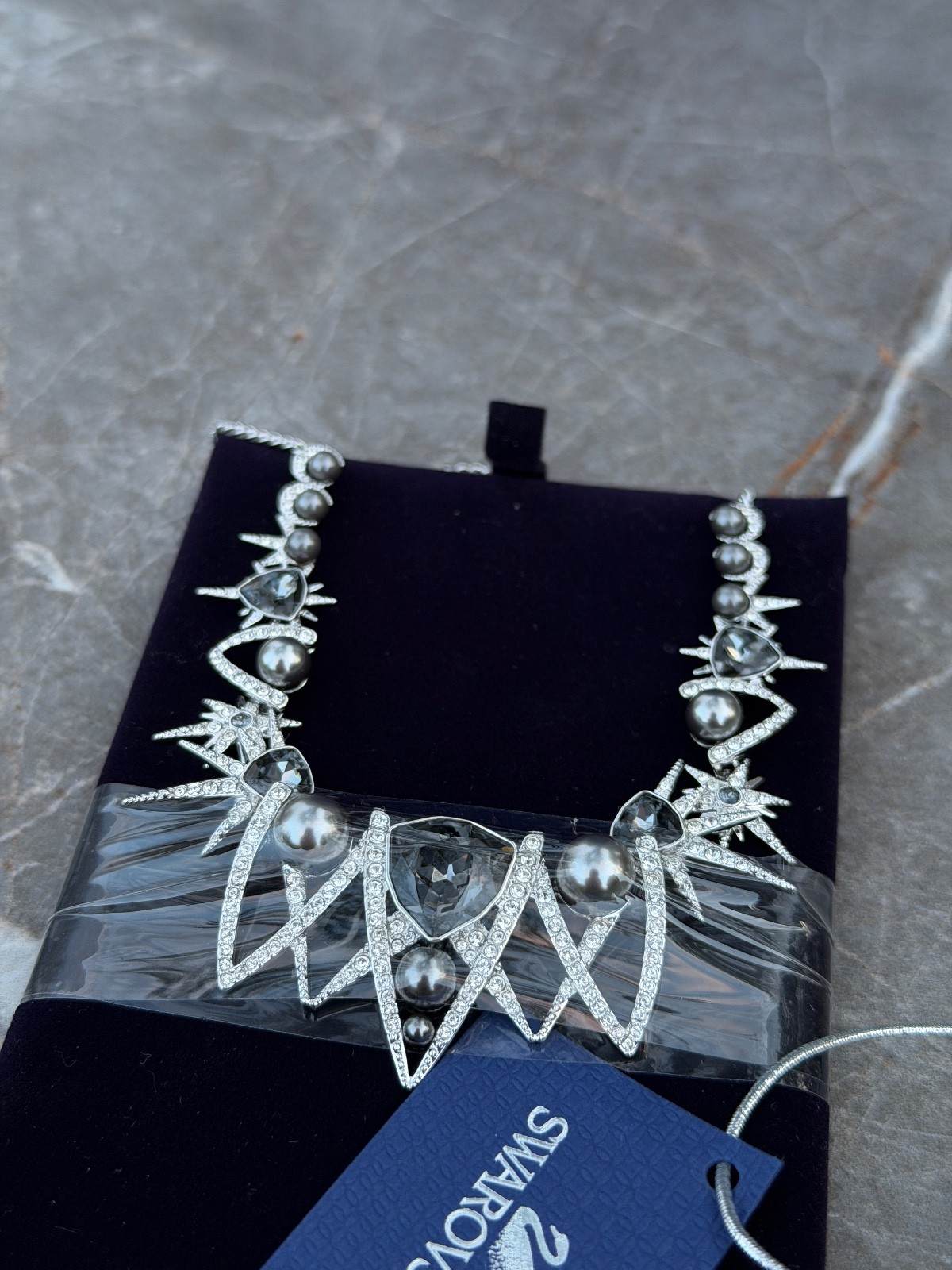 Authentic Swarovski 5216630 Crystal Statement Necklace Gray Pearl NWT