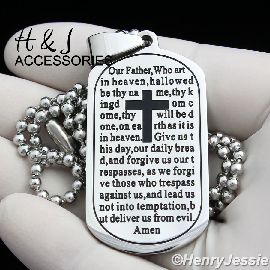 20″-30″Stainless Steel Silver Bead Chain English Bible Verse Dog Tag Pendant*P94