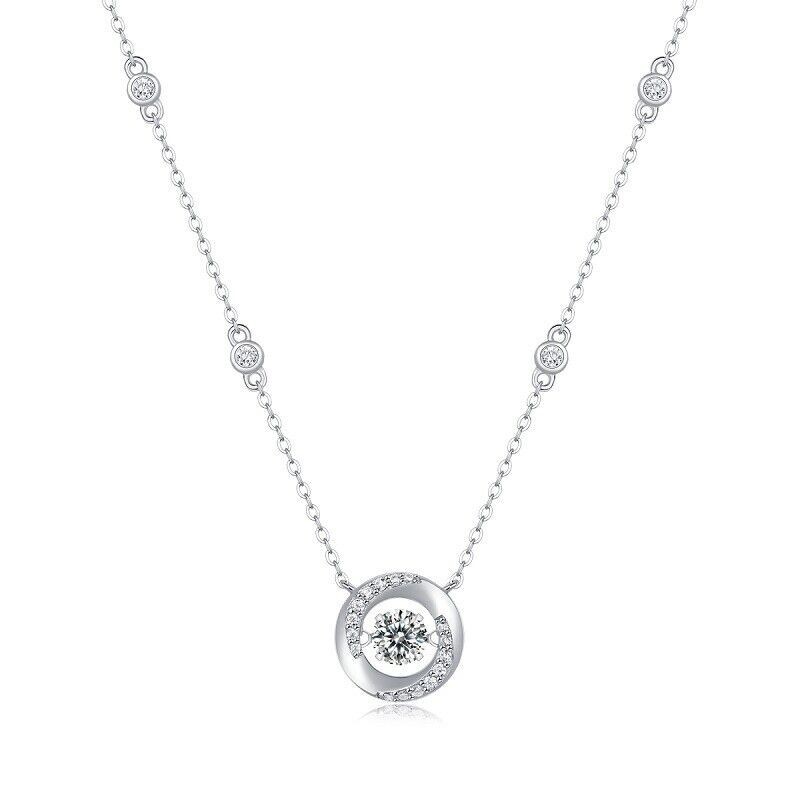 5MM D Color Dancing Moissanite Floating Pendant Necklace 925 Sterling Silver 18″