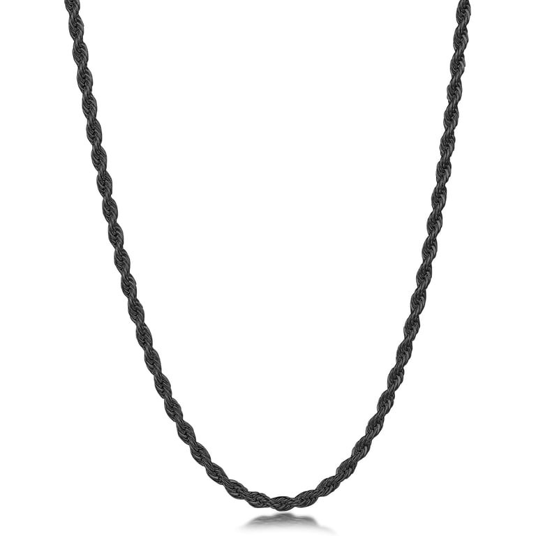 Black 317L Stainless Steel Rope Necklace – Dark Twisted Link Chain 3MM 20IN