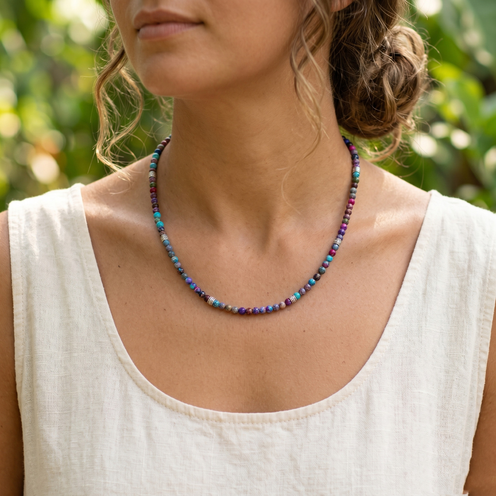 Multicolor Chakra Stone Beaded Choker Necklace Boho Healing Jewelry For Women