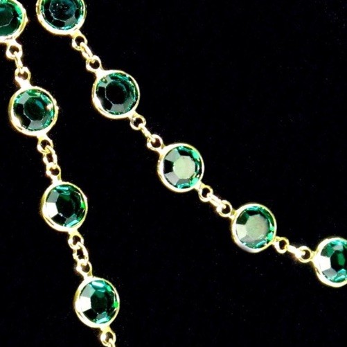 NEW 14K YG GP Over Sterling Emerald Green Stones Beautiful Necklace 18 Inches