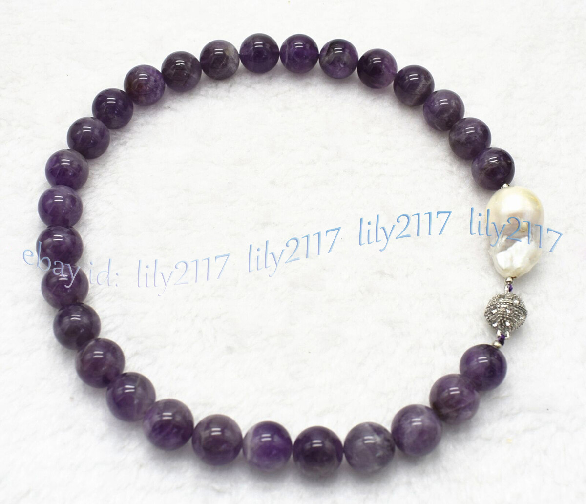 Real Natural Amethyst Round Gemstone White Keshi Baroque Pearl Necklace 6-14mm
