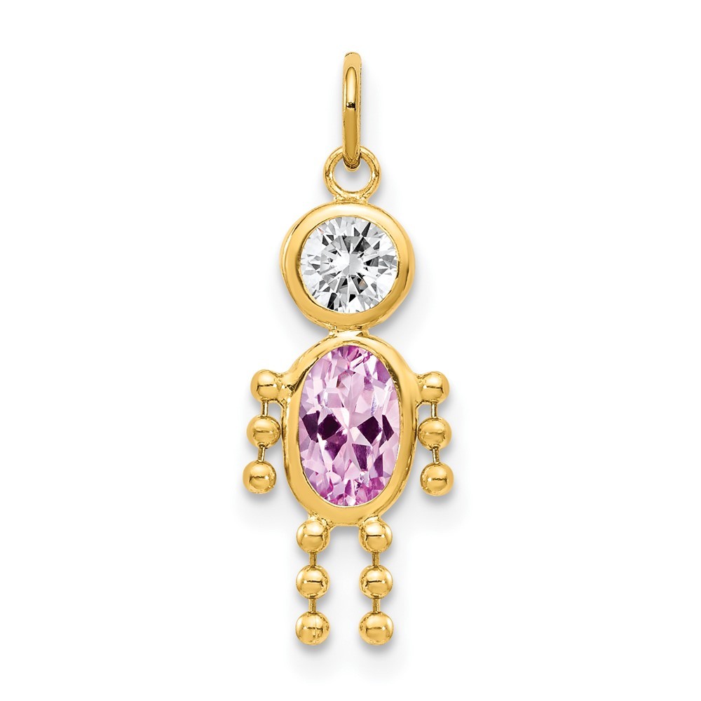 10k Yellow Gold Cubic Zirconia June Birthstone Boy Charm Pendant L 20mm, W 10mm
