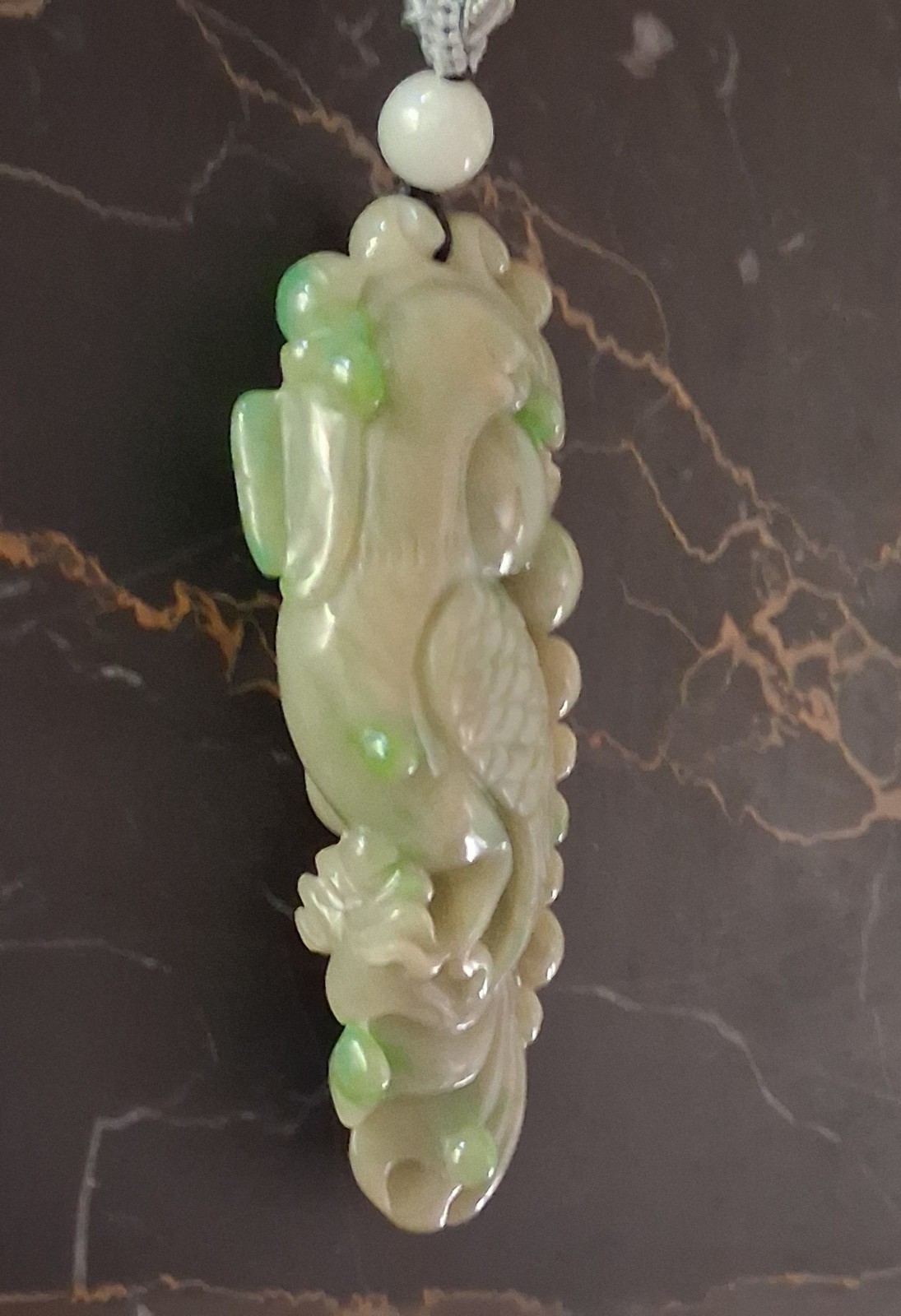 Certified Green Jade Carved Animal Charm Pendant Necklace on Cord Asymmetrical