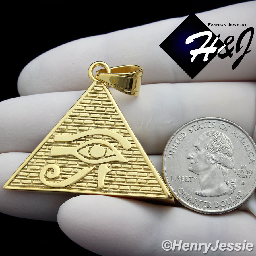 MEN’s Stainless Steel Gold Plated 3D Egyptian Pyramid Charm Pendant*GP89