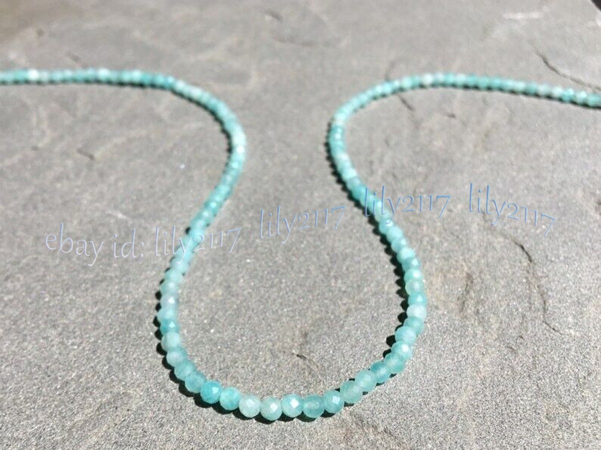 Mini 3mm Natural Blue Amazonite Faceted Gemstone Round Beads Necklace 14-28”