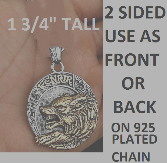 Large VIKING WOLF VEGVISIR AMULET Pendant on 925 Sterling Silver 20″ Necklace