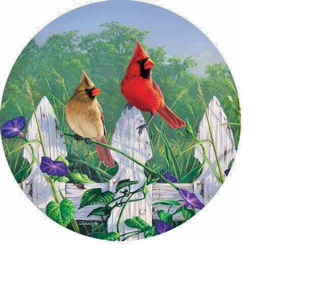 Rare MALE FEMALE CARDINALS BIRD FENCE Pendant 925 Sterling Silver 22″ Necklace