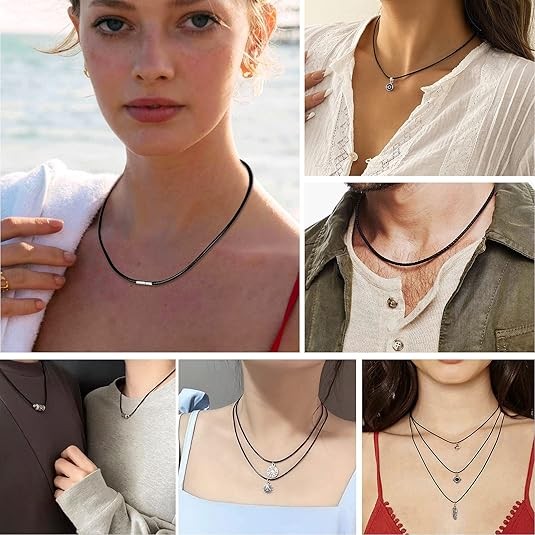 3mm Black Leather Cord Chain Necklace Stainless Steel Clasp 18-28″