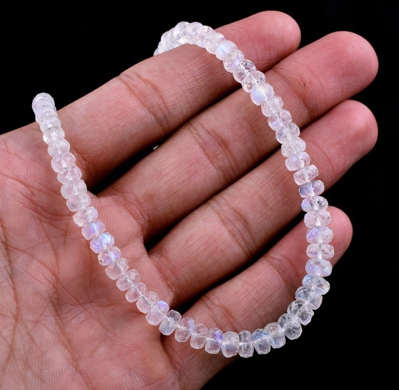 4MM Blue Flashy Moonstone Faceted Rondelle Gemstone Beaded Handmade Necklace 18″