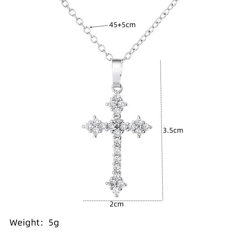 Cross necklace pendant with simulated lab diamonds 925 sterling White Gold