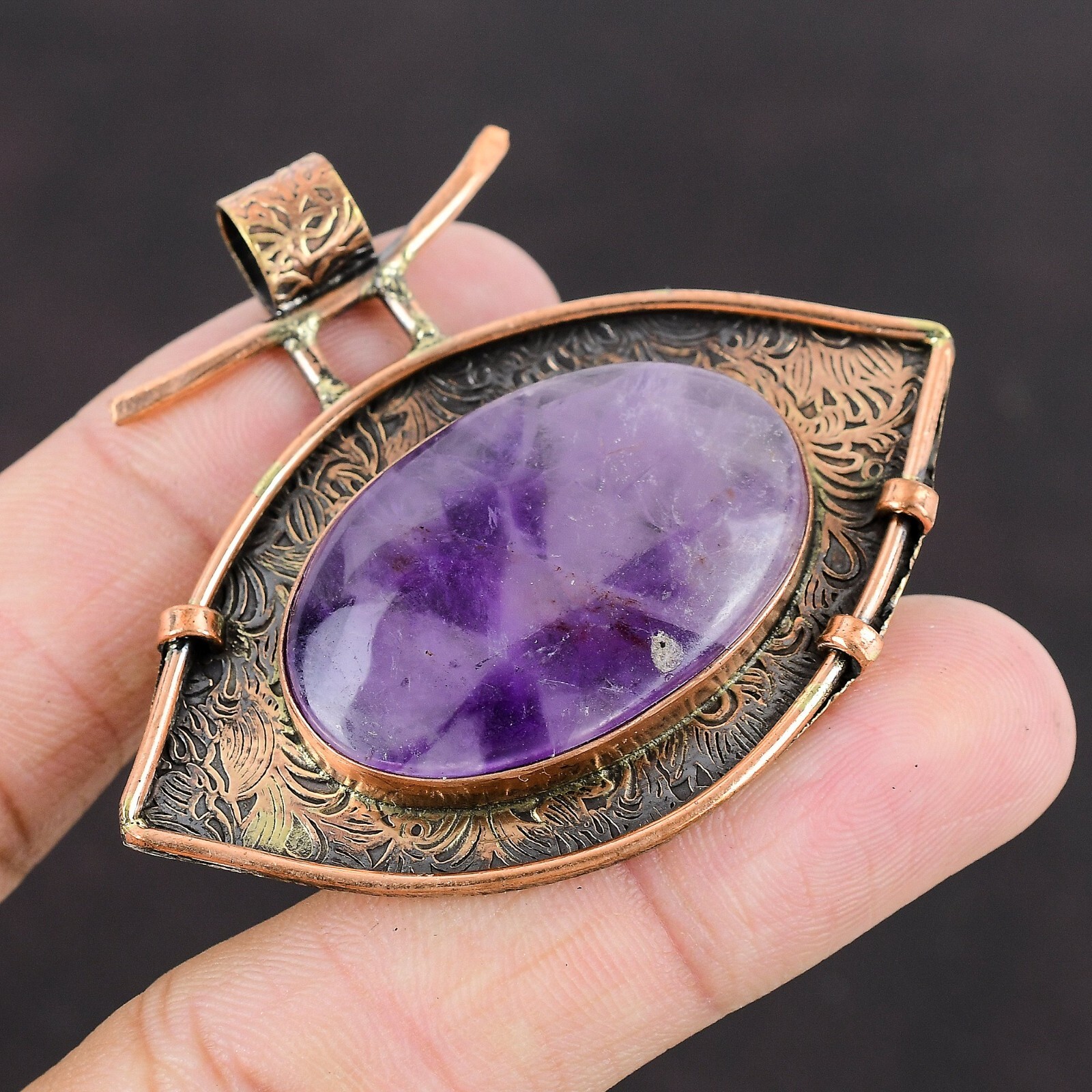 Mothers day Deal Oval Star Amethyst Gemstone Anniversary Elegant Pendant Copper