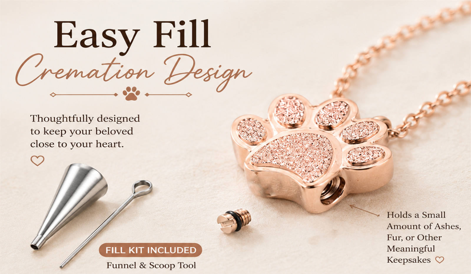 Personalized Pet Memorial Necklace for Ashes – Paw Print Urn Necklace