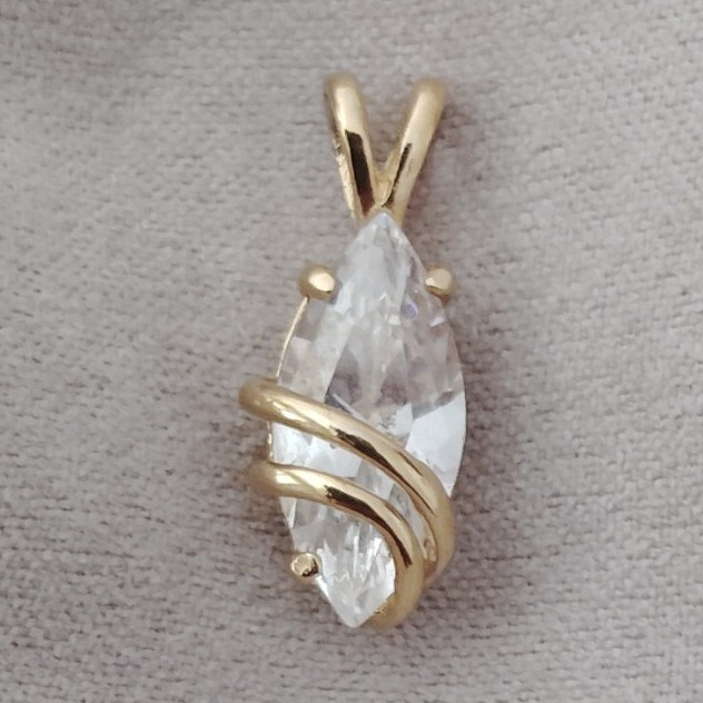 Gold-Tone Teardrop Clear Crystal Charm Pendant, Pear Shape Prong Set