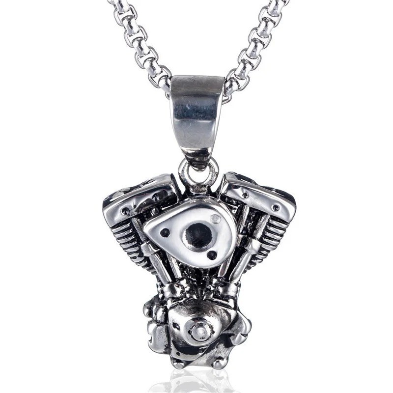 New Mens Motorcycle Engine Necklace Biker Pendant Heavy Metal Steel Punk
