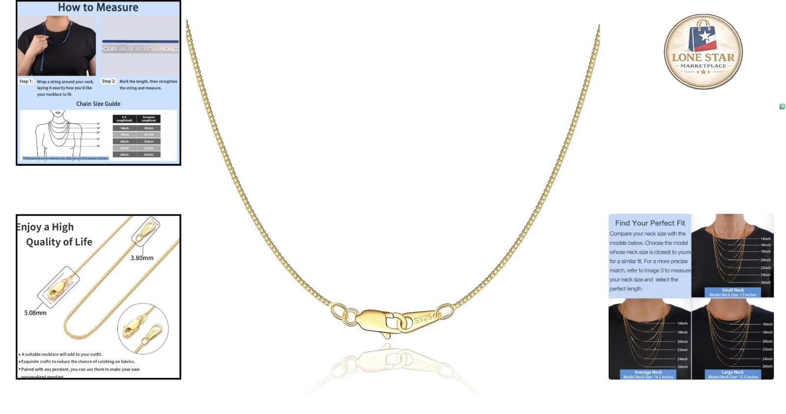 Luxury 18K Gold Plated Chain Necklace – Sterling Silver – Perfect Gift for Her