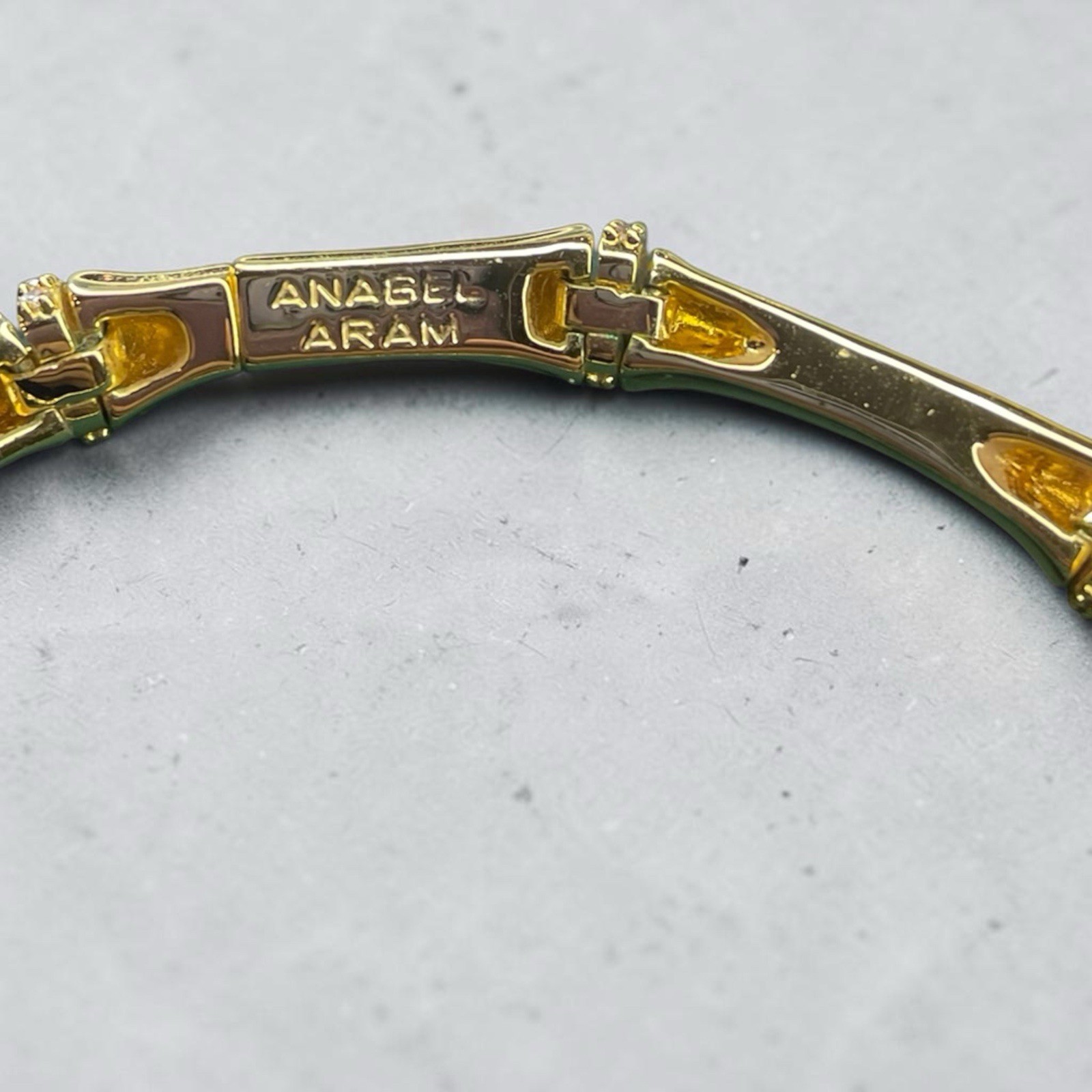Anabel Aram Gold Metal Bamboo Bar Link Chain Necklace, Box Closure, Signed origi