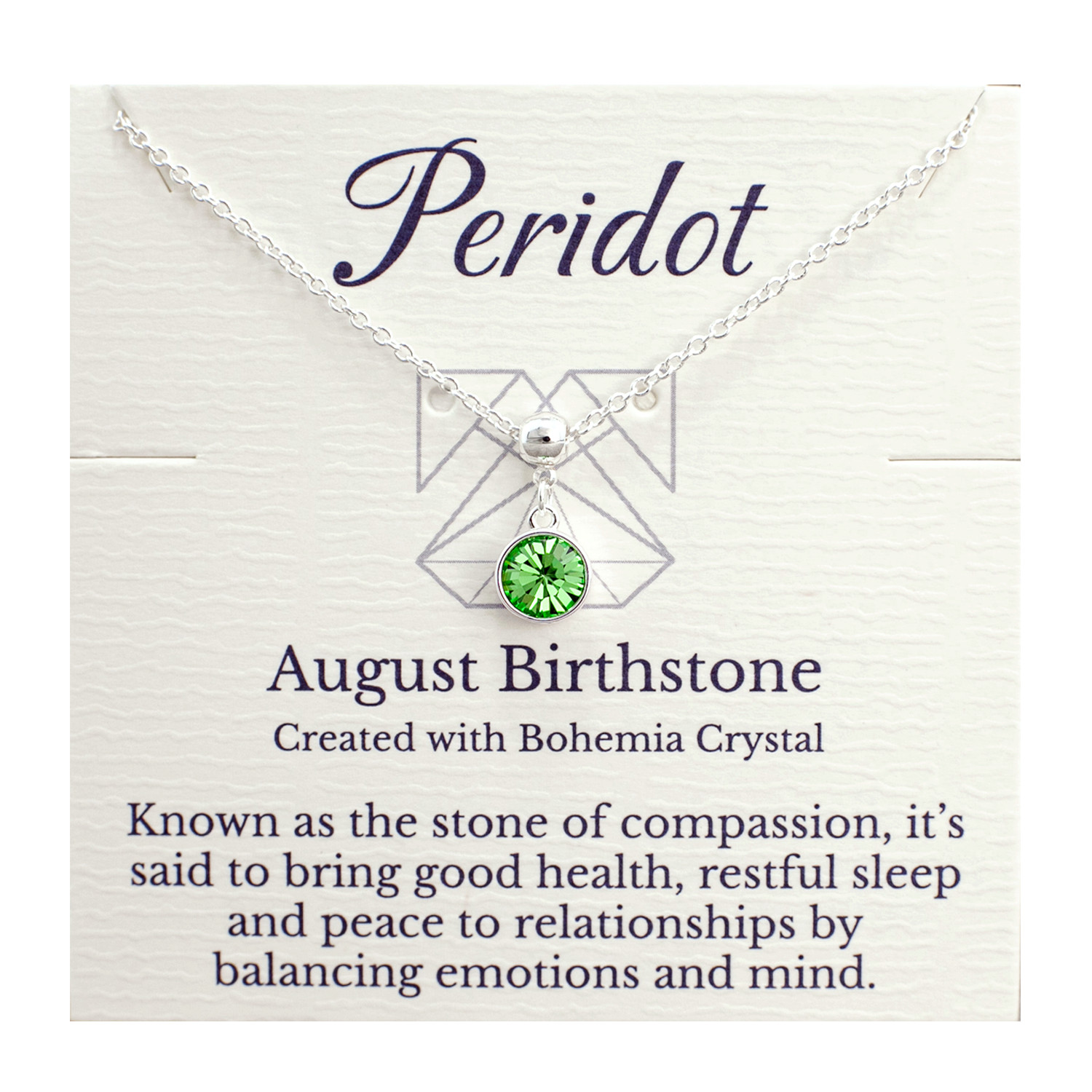 August Birthstone Peridot Necklace, Green Bohemian Crystal, Silver Adjustable