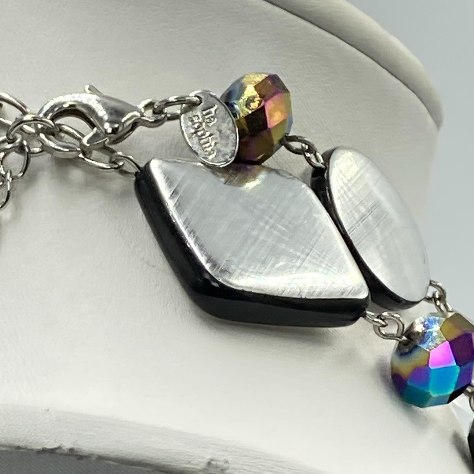 Lia Sophia 50″ Long Silver Tone Statement Necklace Black Beads Signed Jewelry