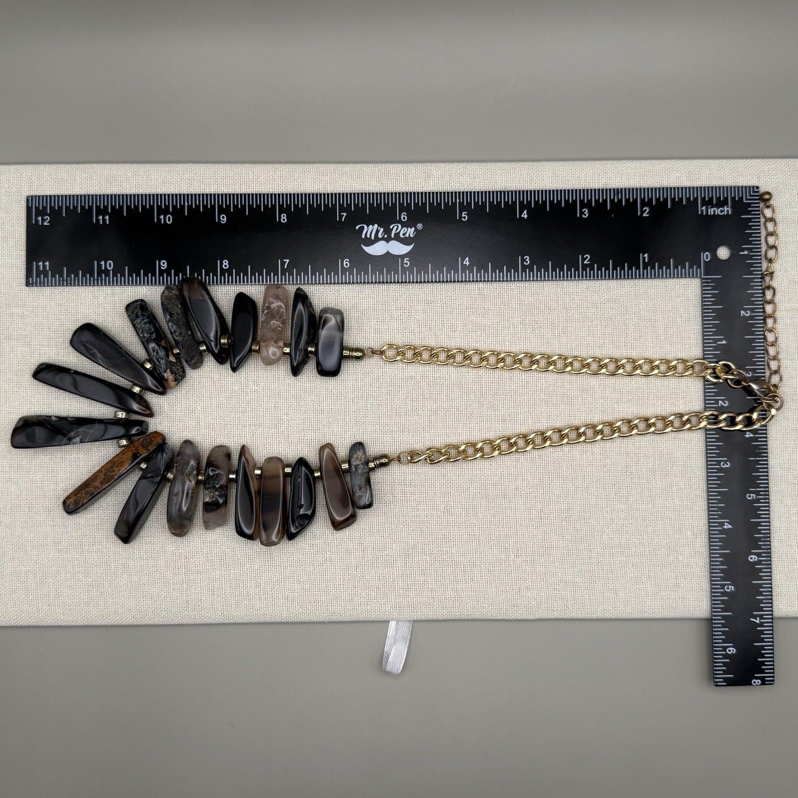 Stone Slice Collar Statement Bib Necklace Brown Black Grey 22″ Artisanal Earthy