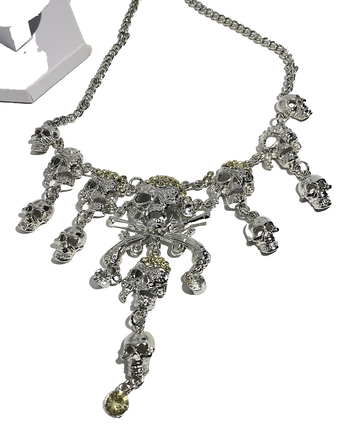 SKULLS PIRATE SKULLS CROSSED PISTOLS MAGNIFICENT SILVER PLATED NECKLACE