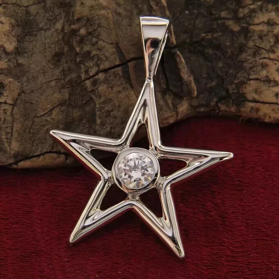 Women’s Stunning Star Pendant Round Cut Simulated Diamond 14k White Gold Plated