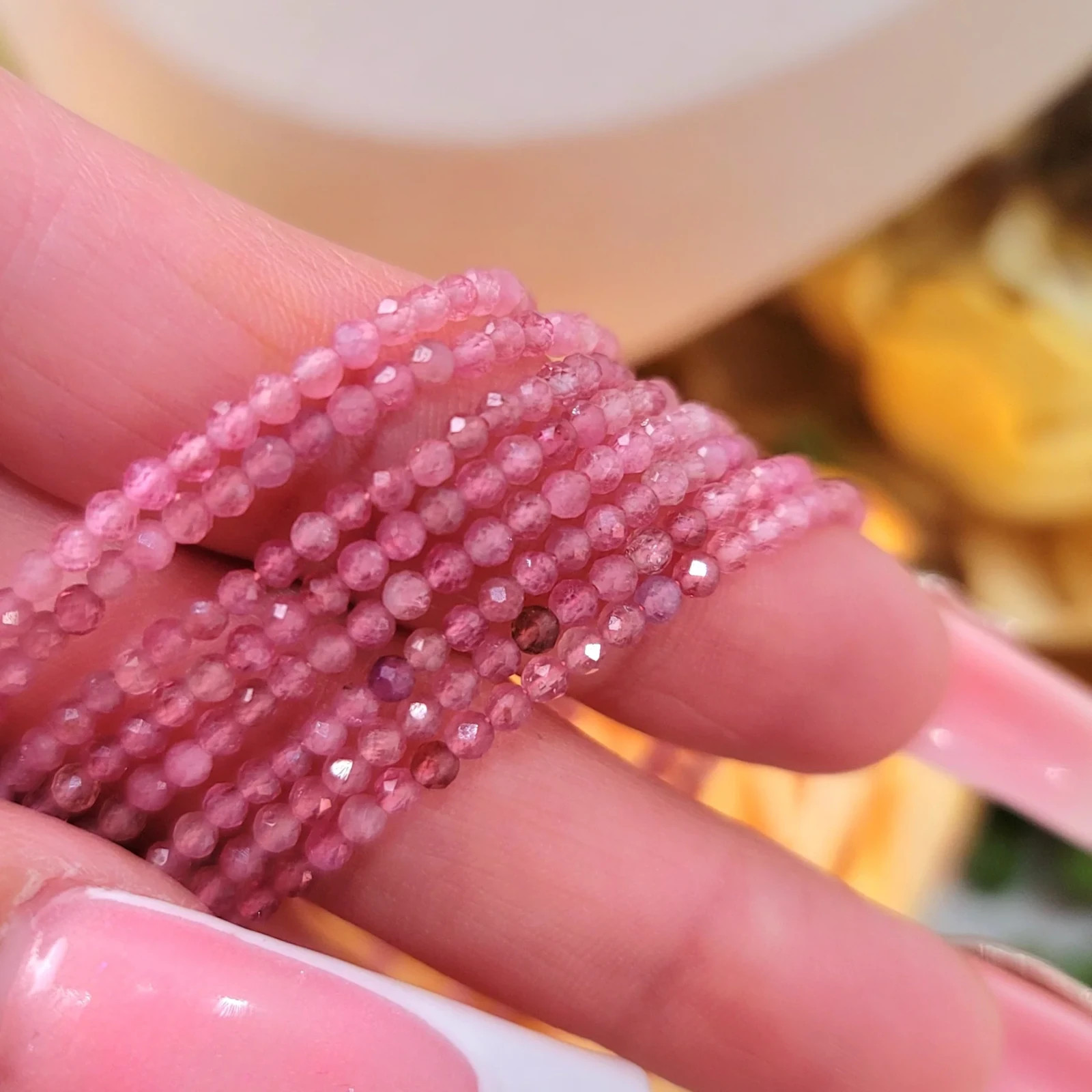 Pink Tourmaline 2mm Crystal Gemstone Beads Minimalist Dainty Choker Necklace