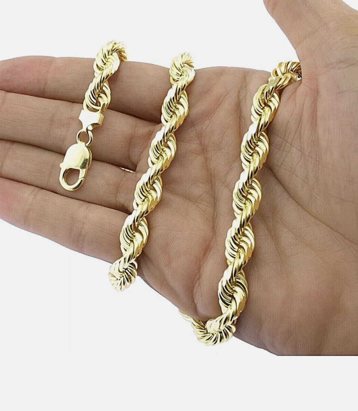 REAL 10K Yellow Gold Rope Chain Necklace 8mm 22″ Inc Diamond Cut Men Women Gift