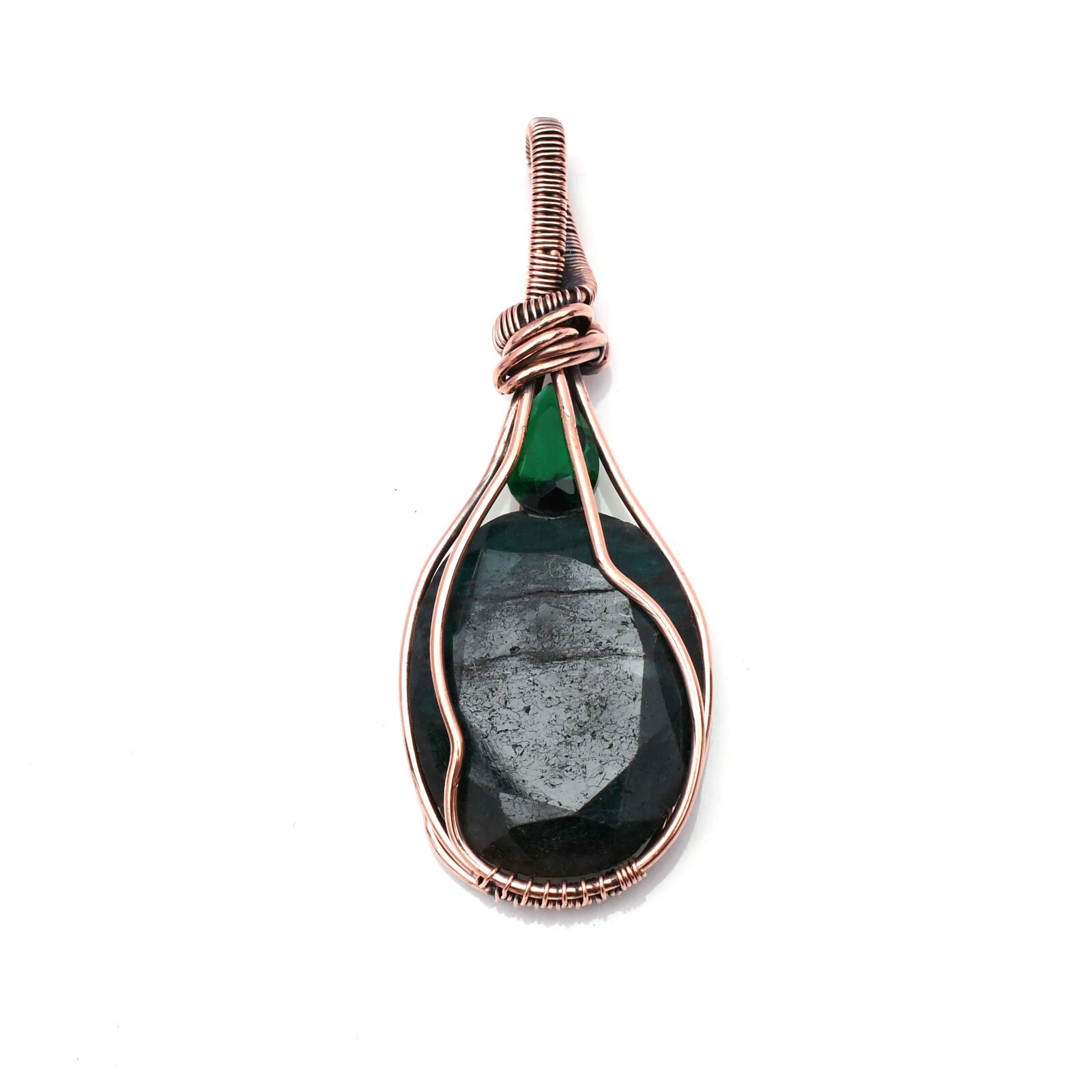 Emerald Pendant Copper Wire Wrapped Handmade Jewelry Pendant 2.15″