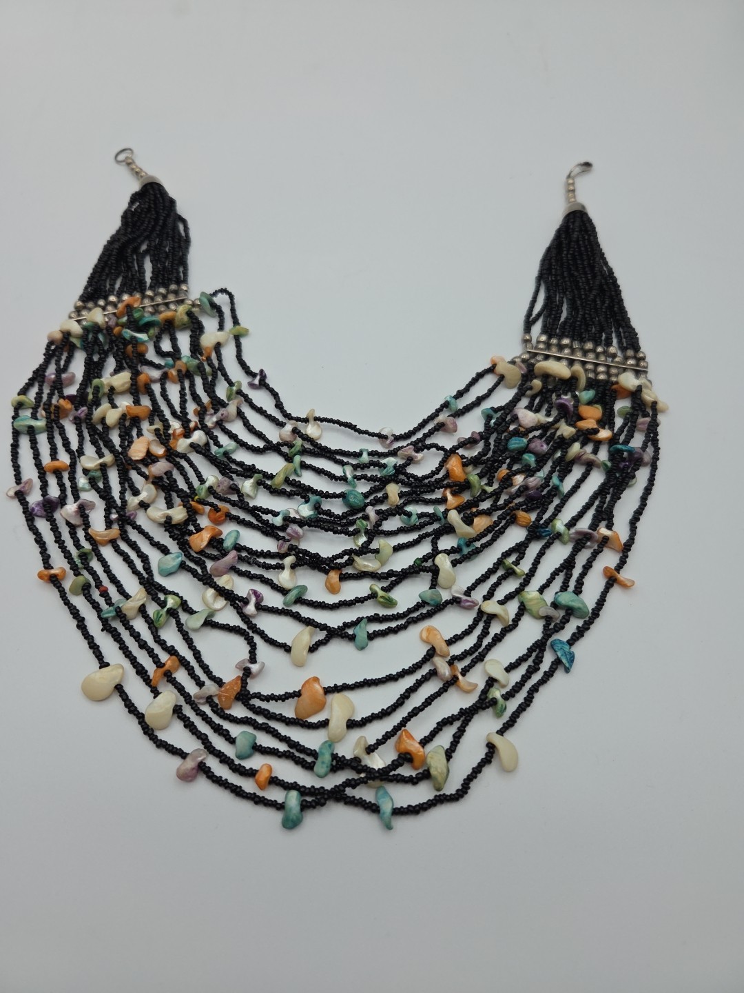🔥 Boho Tribal Bib Multi-Strand Black Seed/Stone Bead Statement Necklace👁️