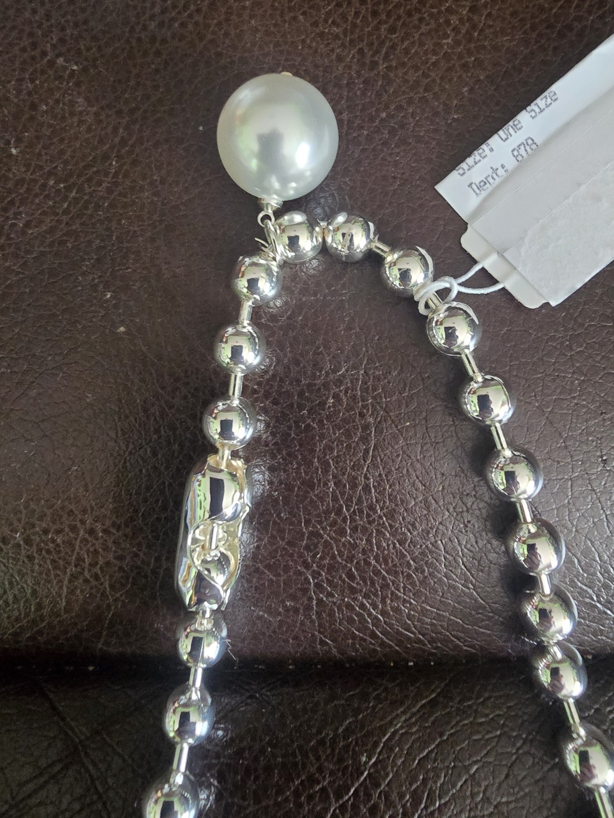 Nordstrom Silver Beaded Necklace with White Pearl Pendant, Round Shape, 10 in