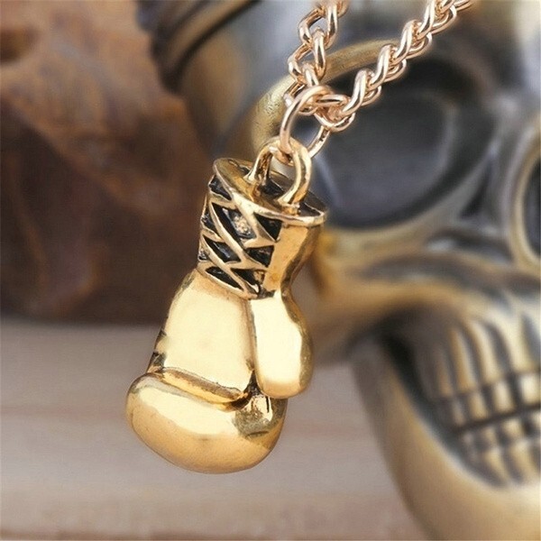 Gold Boxing Glove Necklace Stainless Steel Pendant, 22″ Chain
