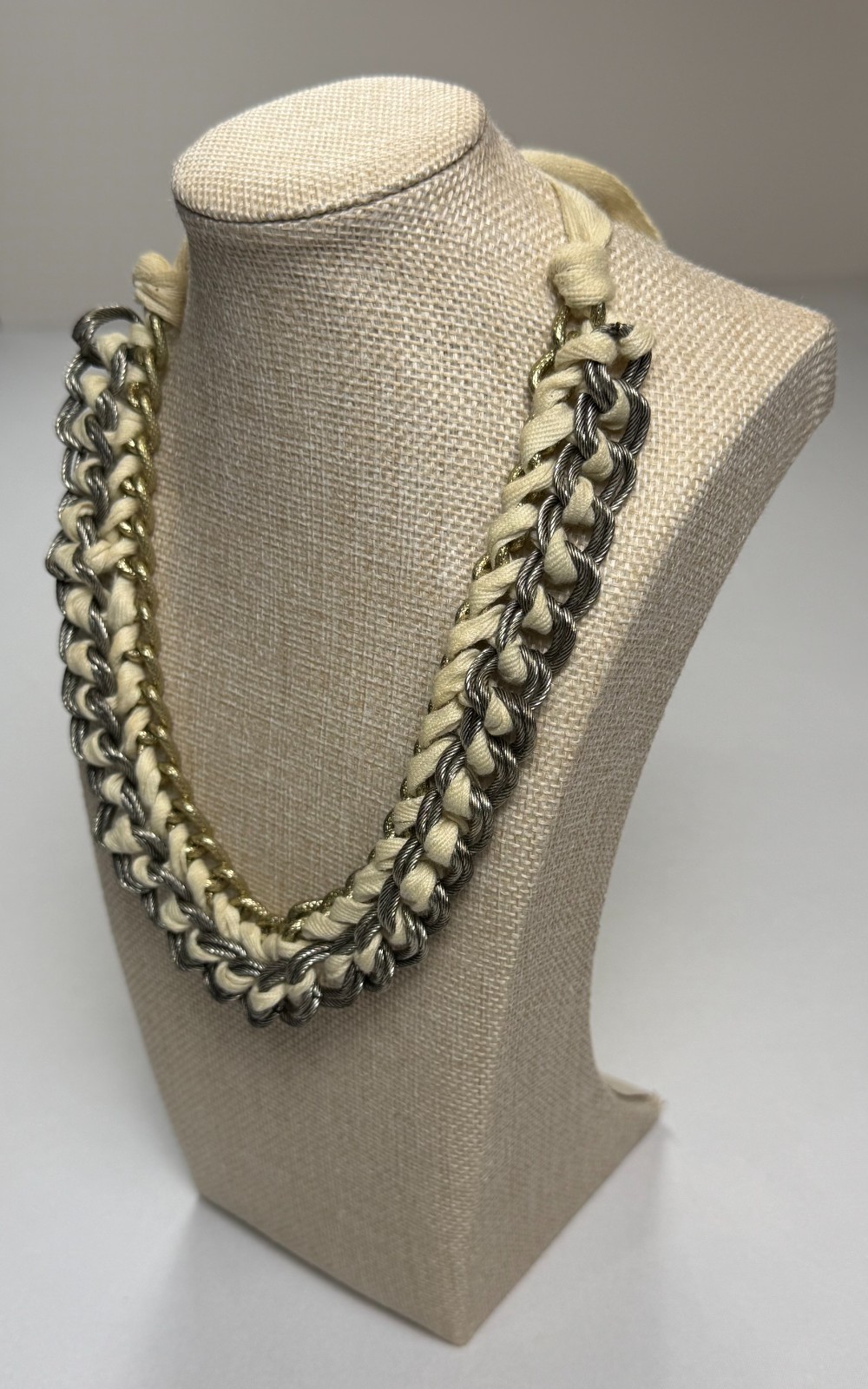 Antrhopologie Braided Statement Necklace Silver Cable Chain Gold Chain Cream