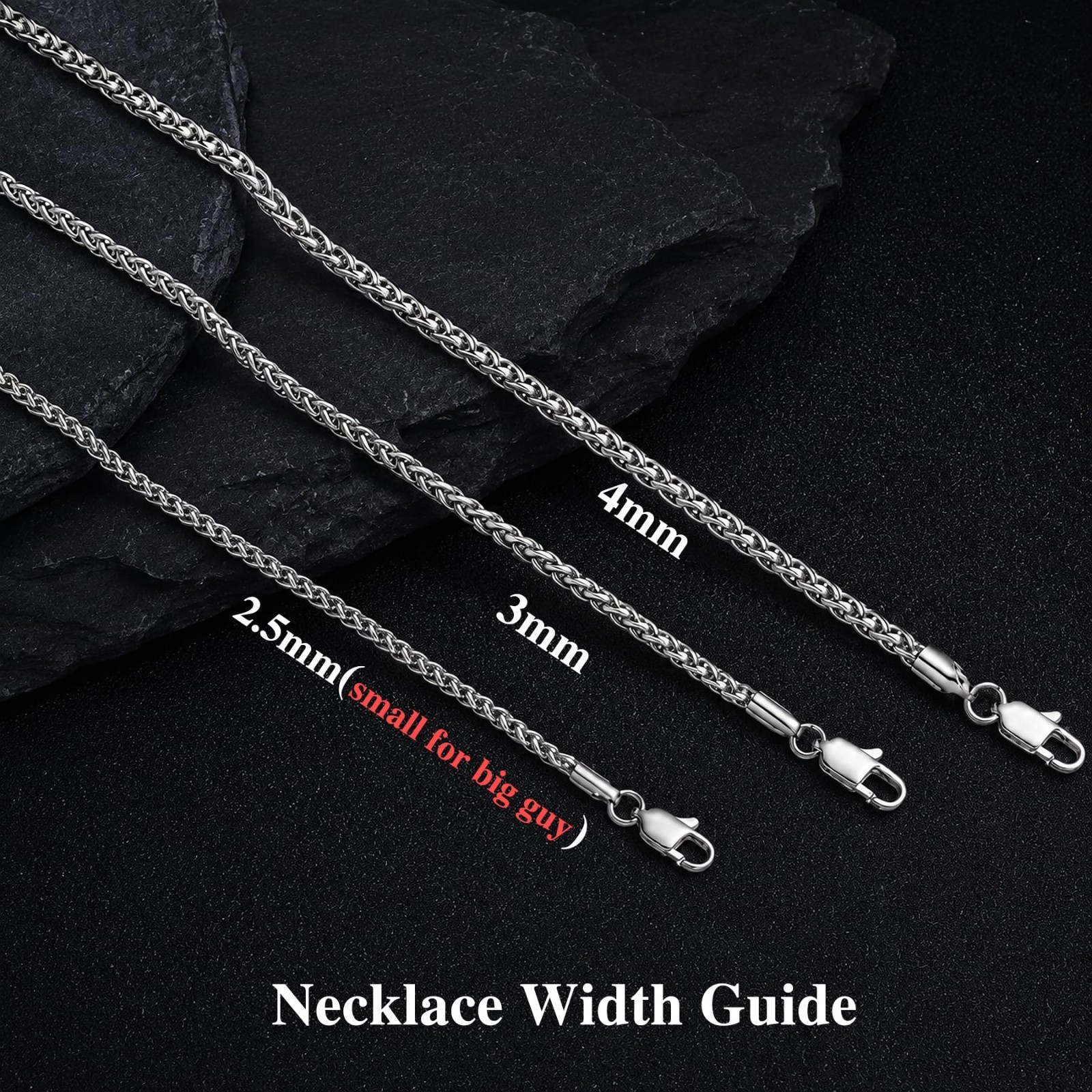 Silver Gold Stainless Steel Wheat Chain Necklace 2.5mm 3mm 4mm Unisex Jewelry