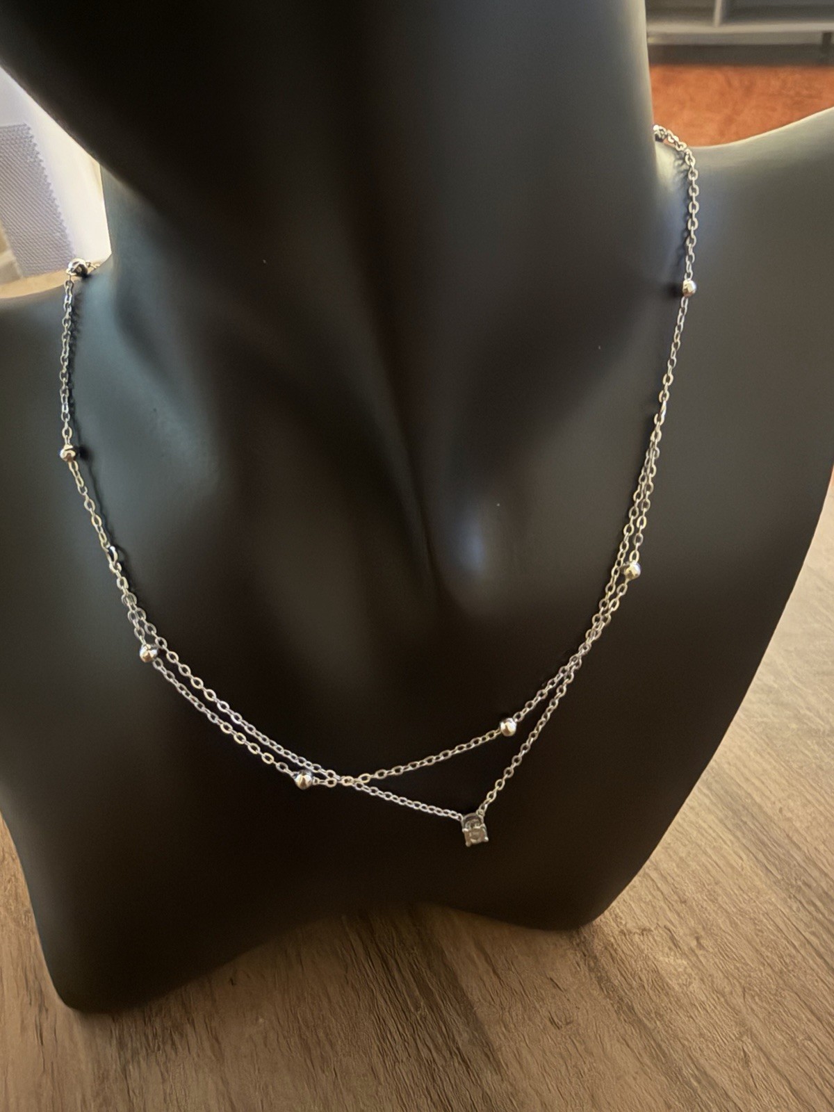 Silver Colored Layered Satellite Chain Featuring Small Beads And A Pendant