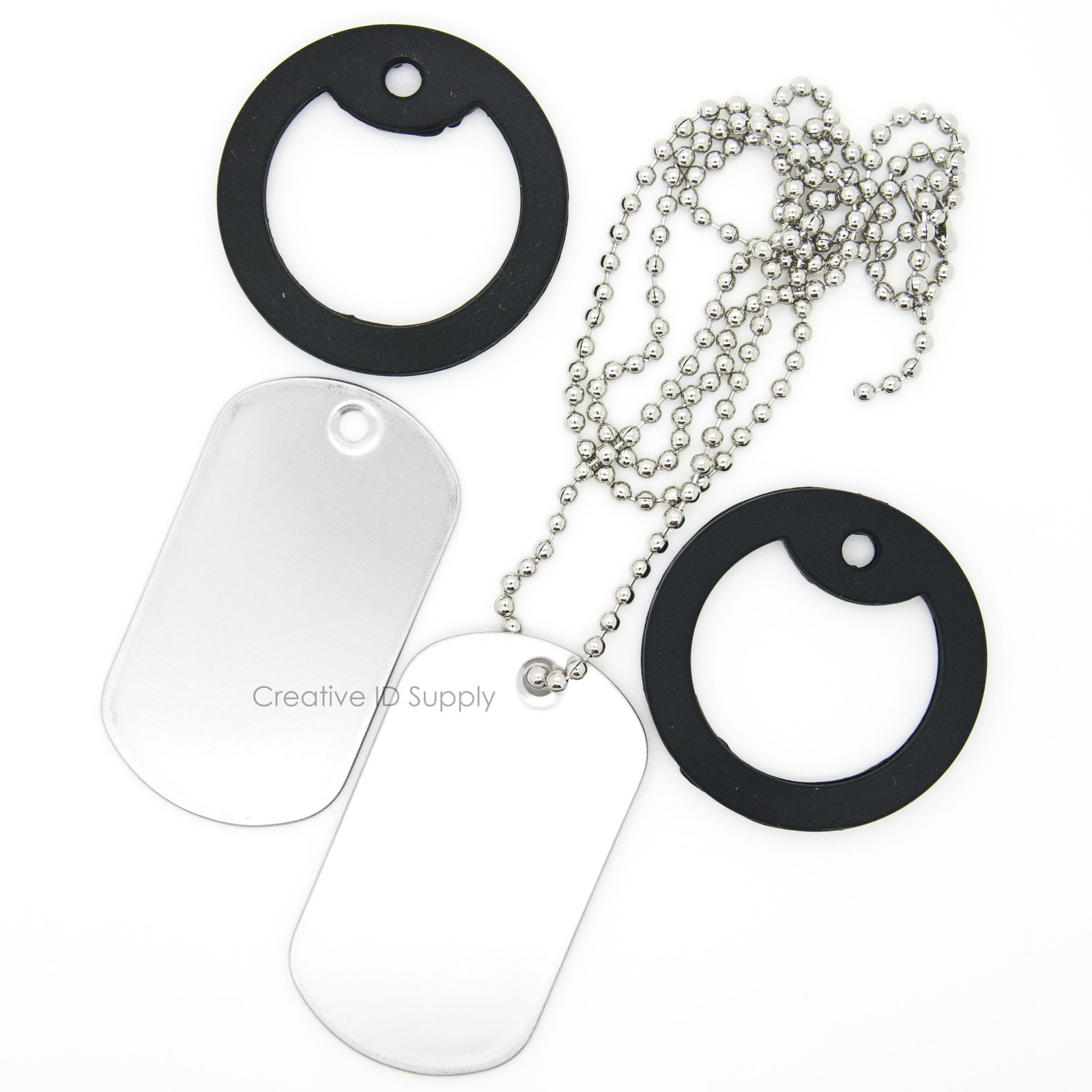 COMBO – 25pcs DOG TAGS + 25pcs BALL CHAIN NECKLACES 30″ + 25pcs DOG TAG SILENCER