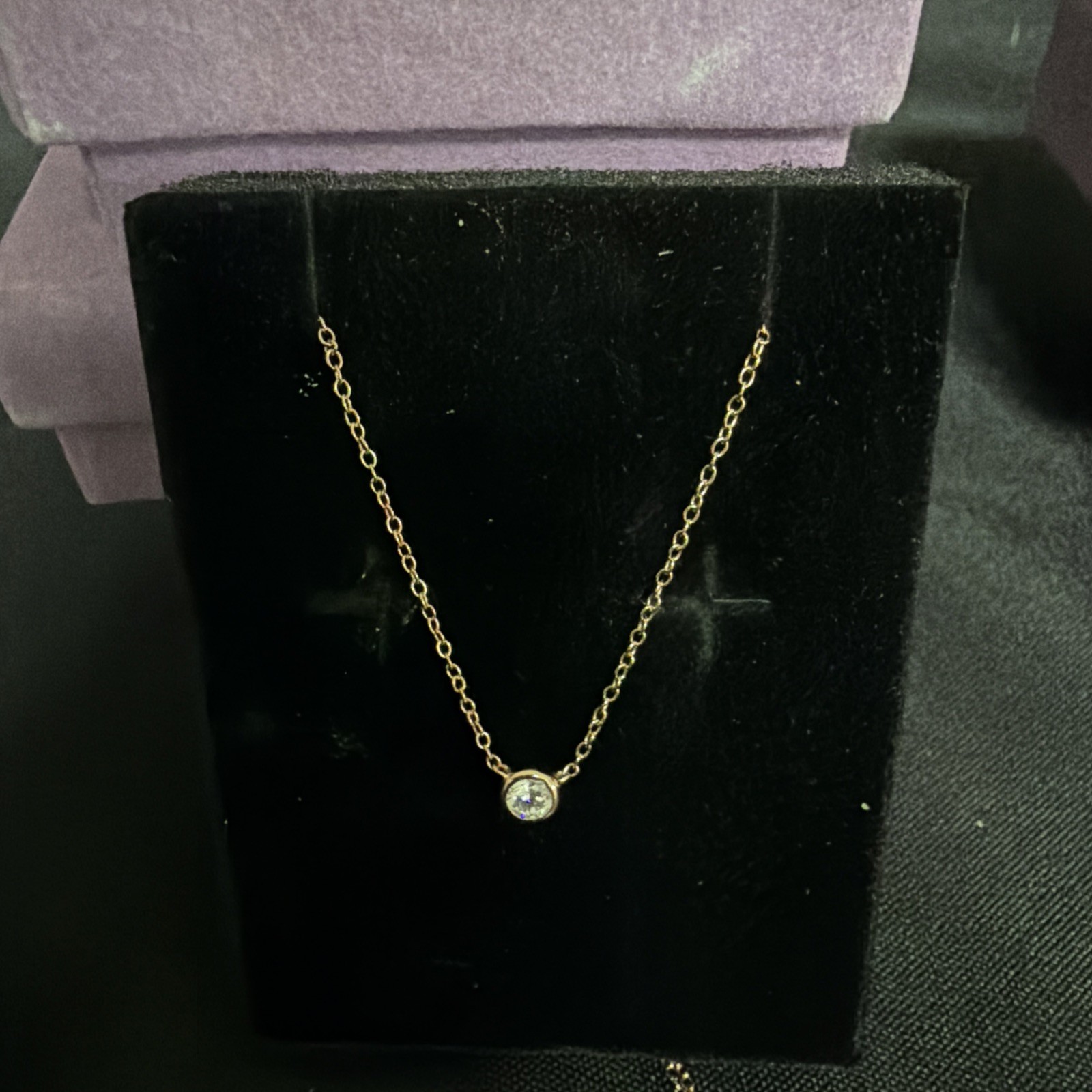 Rose Gold Dainty Solitaire 16-19 Inch CZ Necklace With Purple Velvet Box